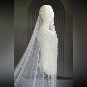 🆕 CATHEDRAL VEIL in soft IVORY LUXURIOUS tulle Lace w/ Pearls size 300cm/118”